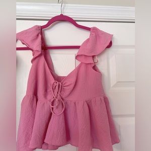 Urban Outfitters Pink “Sierra Keyhole Babydoll Blouse” in Size Small